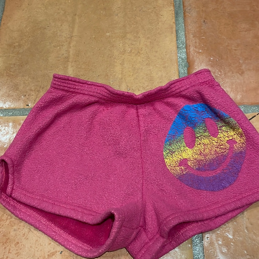 Pink smiley fuzzy pj shorts